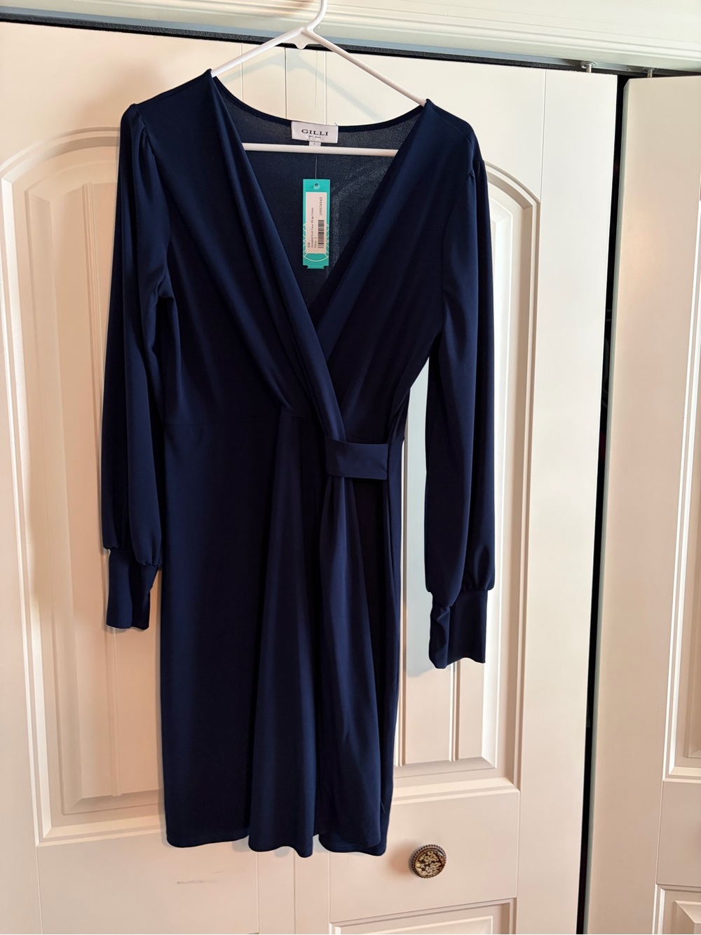 Gilli Navy Long-Sleeve Wrap-Style Dress